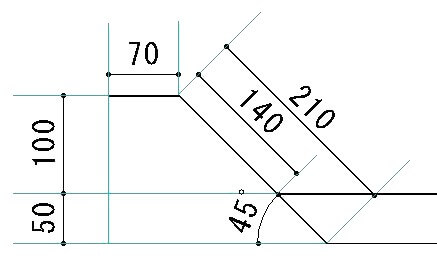 電線管角度45°のS字曲げ寸法紹介図です。