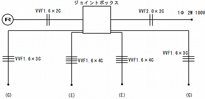 4路(E)スイッチ2か所利用単線図です。