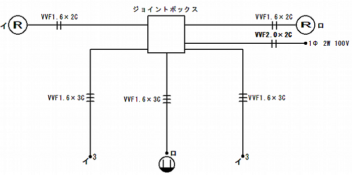 3路(C)・片切(B)・コンセント単線図です。