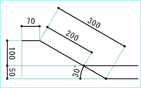 電線管角度30°のS字曲げ寸法紹介図です。